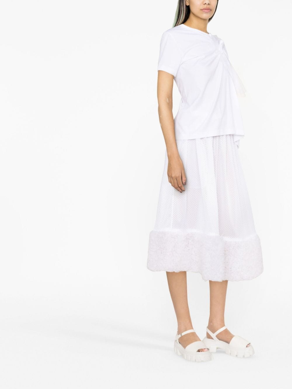 Shop Comme Des Garcons Girl Contrast-trim Flared Skirt In White