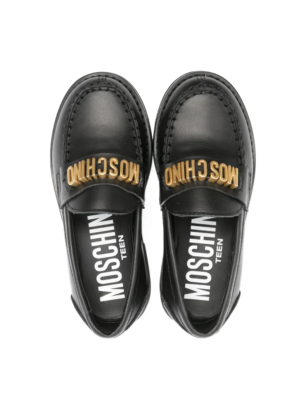 Shop Moschino Logo-plaque Leather Moccasins In Black