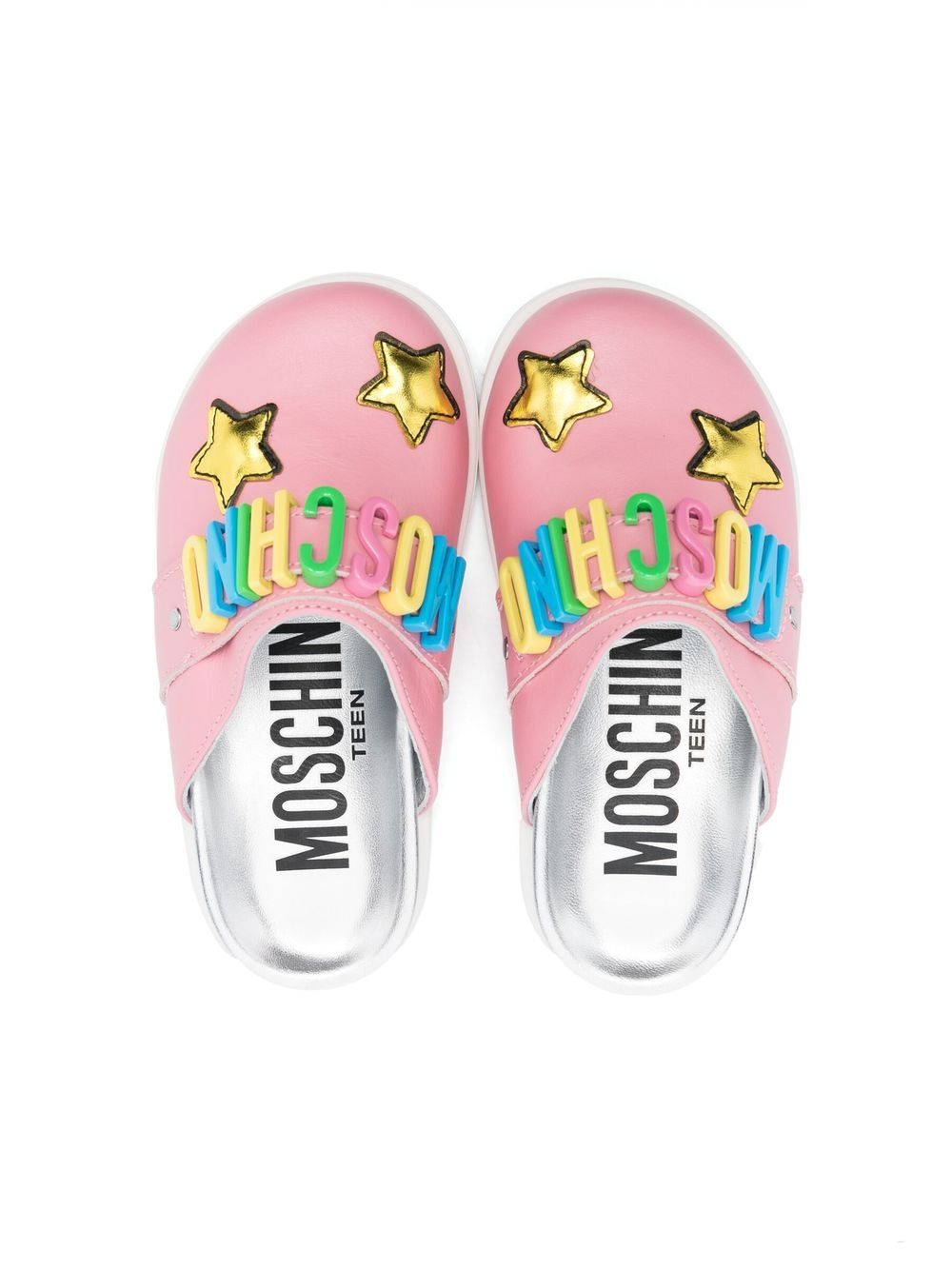 Shop Moschino Multicolour-logo Slippers In Pink