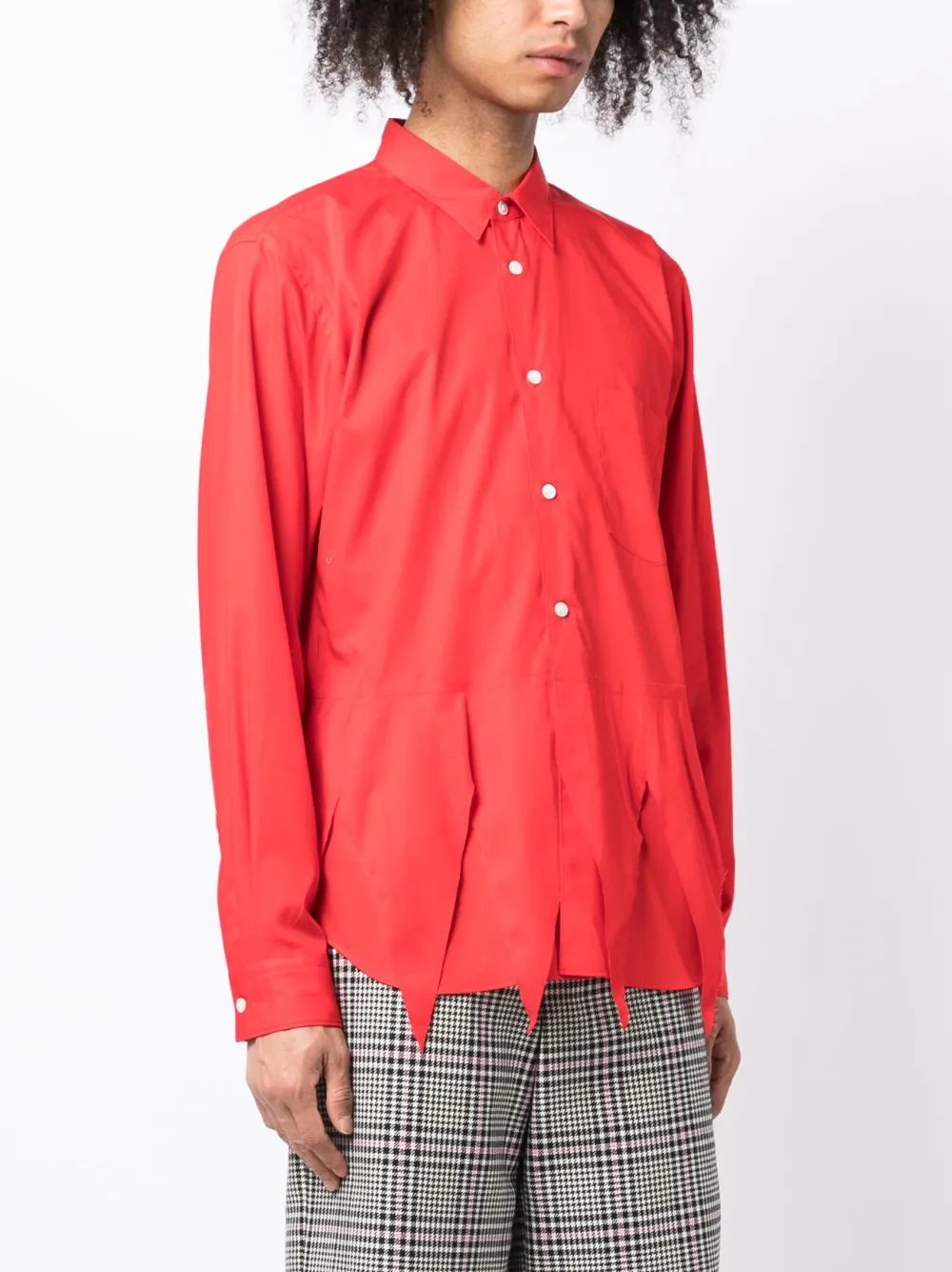 Comme Des Garçons Homme Deux Scallop-hem Long-sleeve Shirt In Red