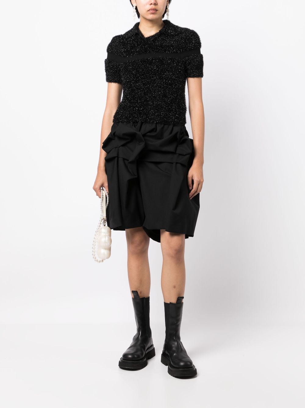 Noir Kei Ninomiya ruffled wool shorts - Zwart