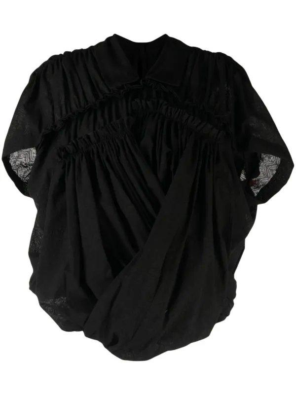 Comme Des Garçons TAO Asymmetric Draped Cotton Blouse | Black  