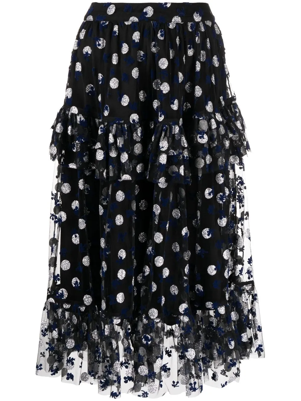 

Shrimps spot-print tiered midi skirt - Black