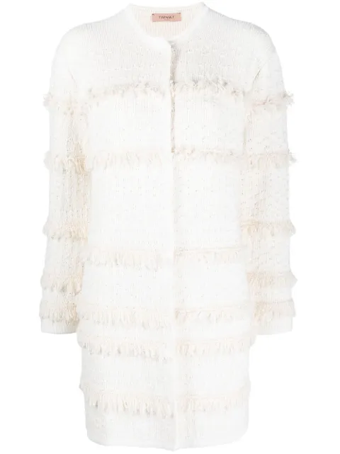 TWINSET fringe-detail long-sleeve cardi-coat 