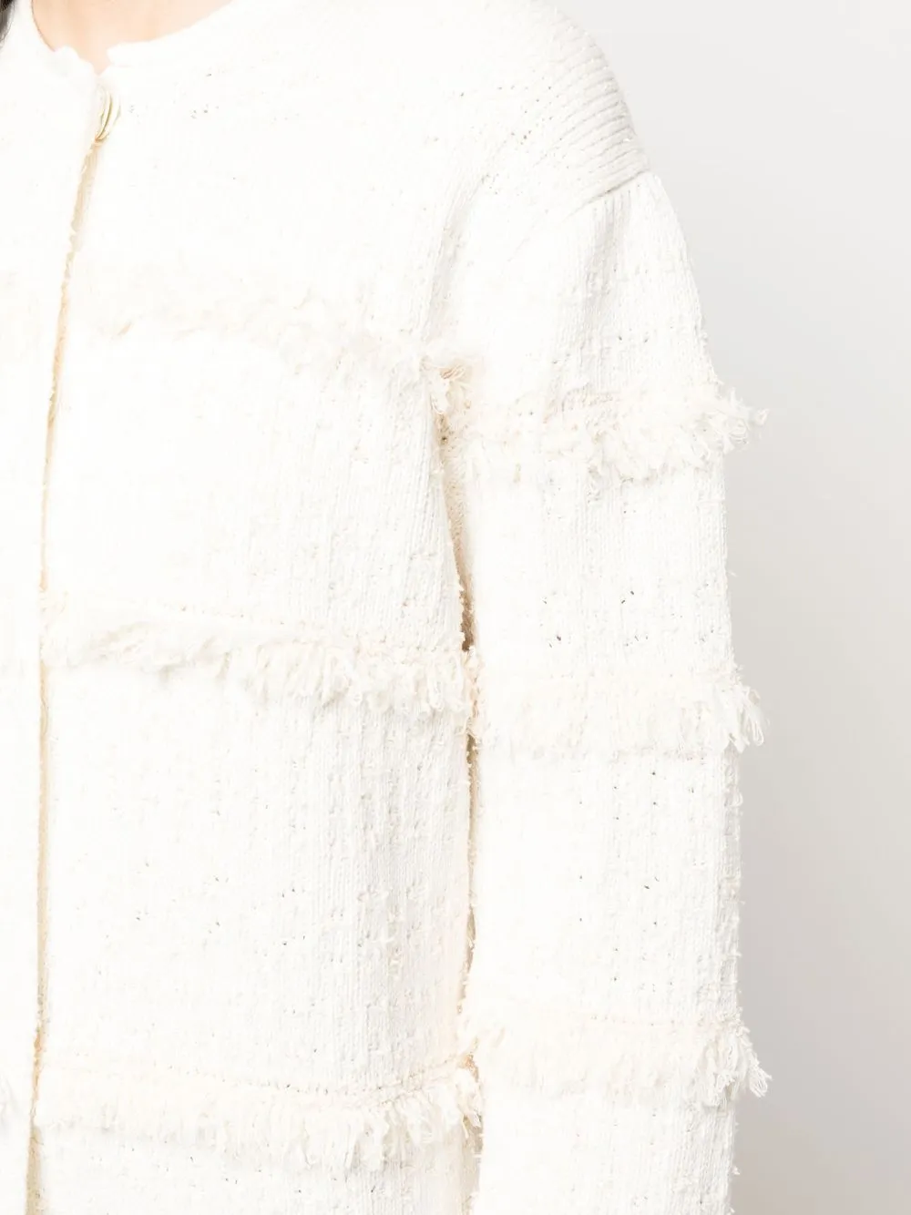 Twinset Fringe-detail Long-sleeve Cardi-coat In Nude