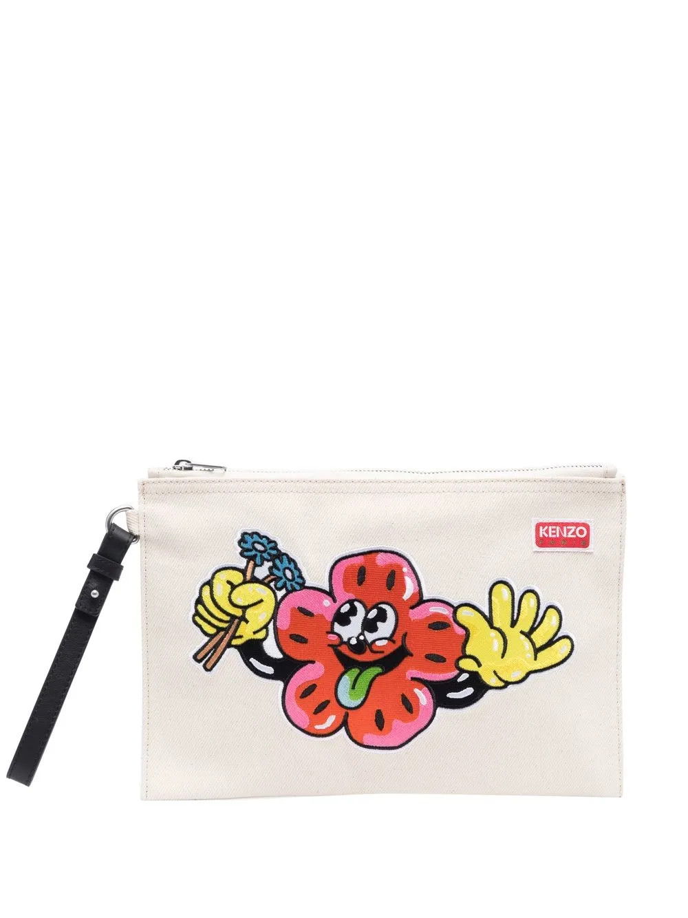 

Kenzo logo-embroidered cotton clutch bag - Neutrals