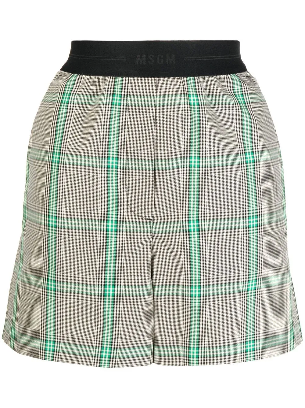 

MSGM logo-waistband check-print shorts - Green