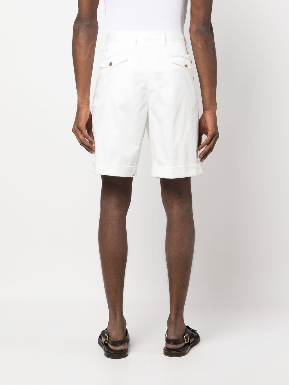 Shop Lardini Pleat-detail Stretch-cotton Shorts In White