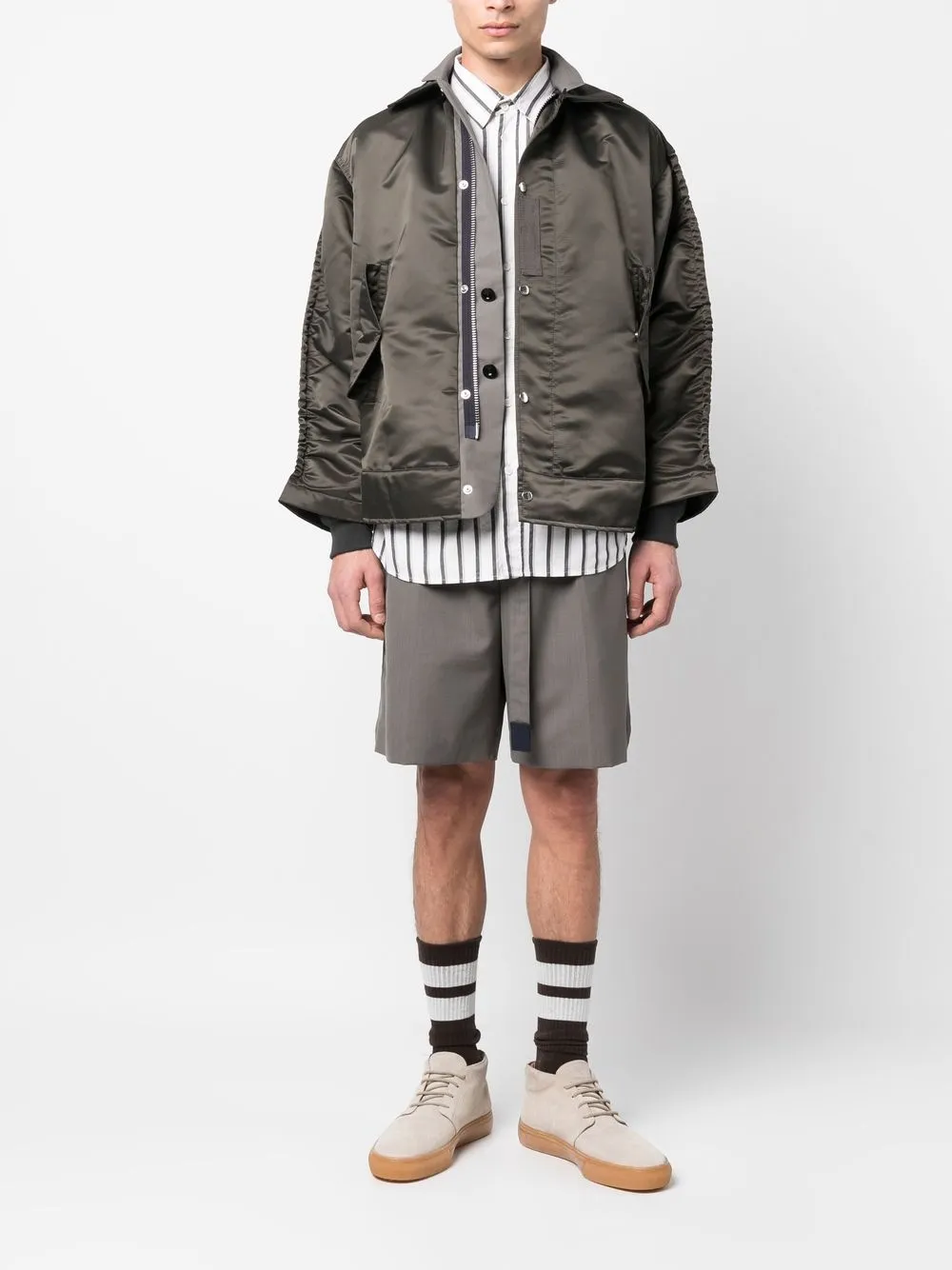 Shop Sacai Glossy-finish Bomber Jacket In 绿色