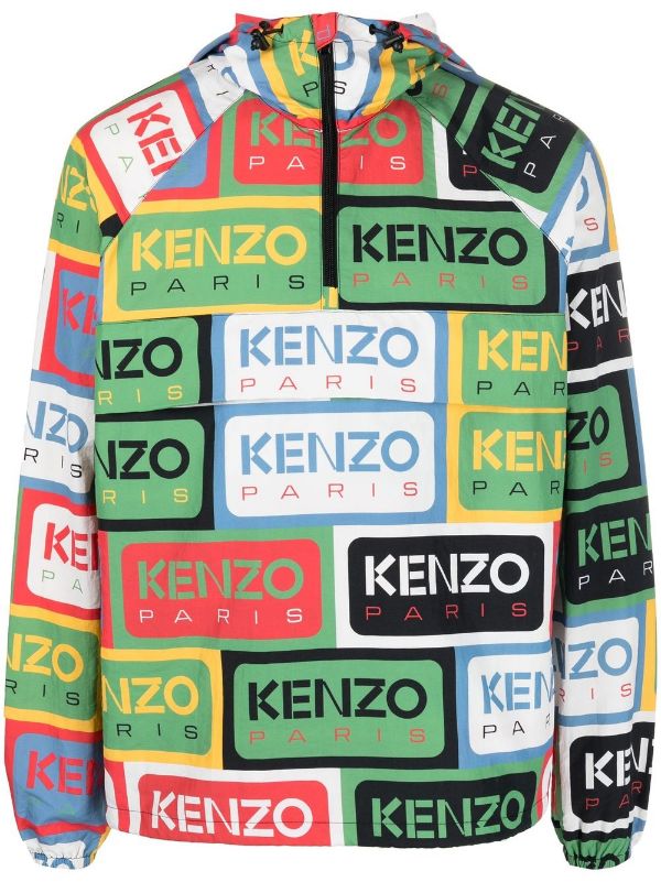 Kenzo Green Kenzo Labels Half Zip Windbreaker - Farfetch