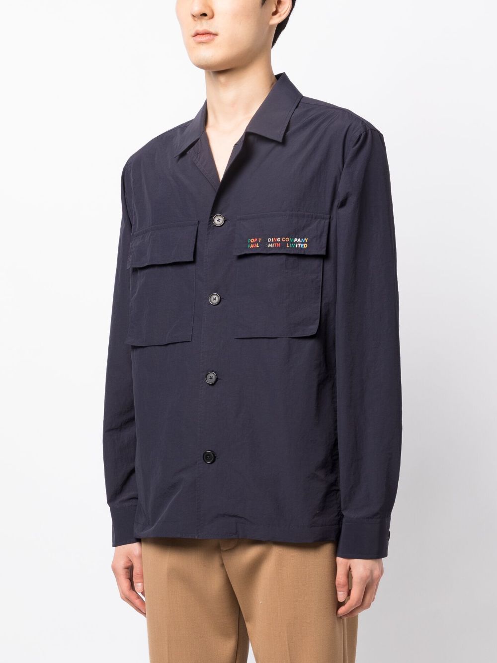 Shop Paul Smith Logo-embroidered Camp-collar Shirt In Blue