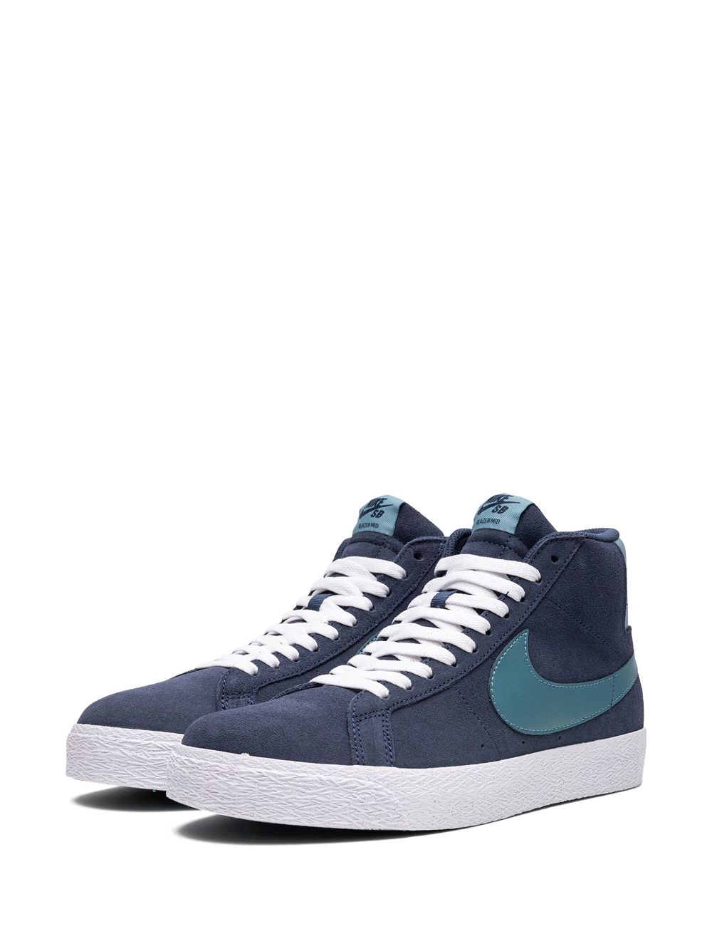Shop Nike Sb Blazer Mid "navy Aqua" Sneakers In Blue
