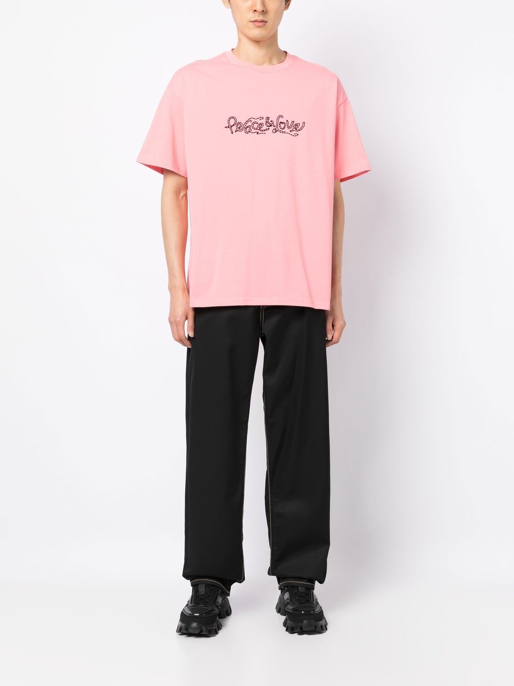 Shop Five Cm Embroidered-slogan Short-sleeve T-shirt In Pink