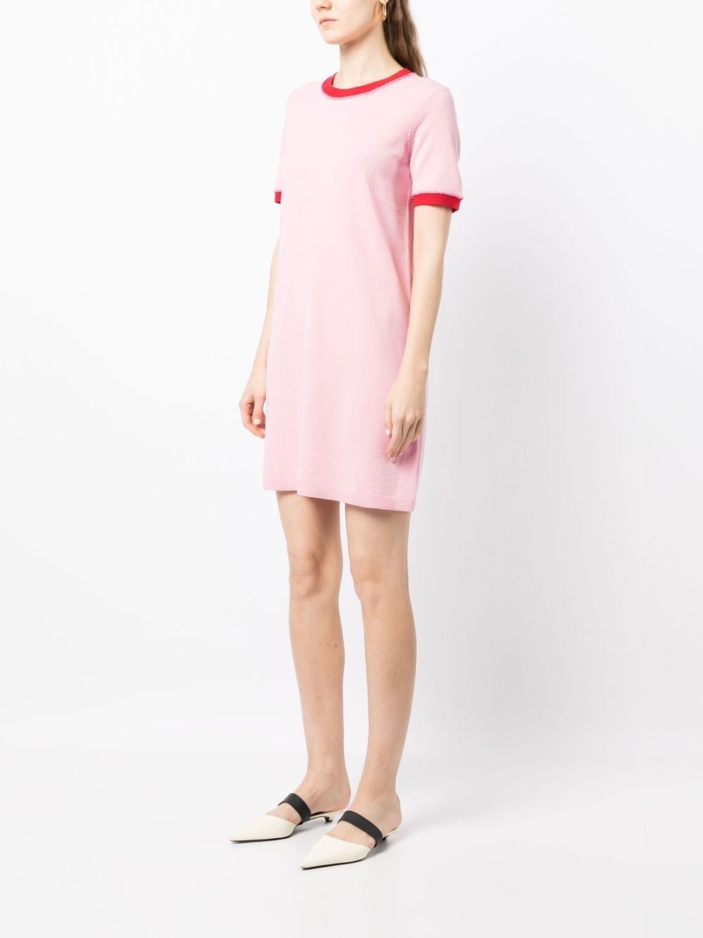 Shop Paule Ka Contrast-trim Knitted Dress In Pink