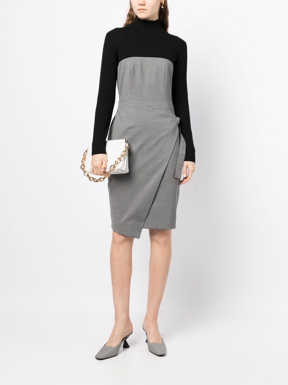Shop Paule Ka Contrast-panel Midi Dress In Grey