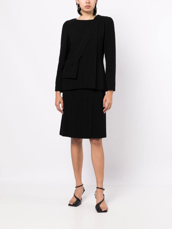 Chanel Pre-owned 1999 Pleat Detailing Collarless Skirt Suit - Black