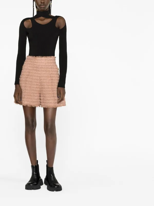 【美品】BALMAIN(バルマン)ツイード ハイウェスト ショートパンツ 34 Balmain ハイウエスト ツイード ショートパンツ | ニュートラル
