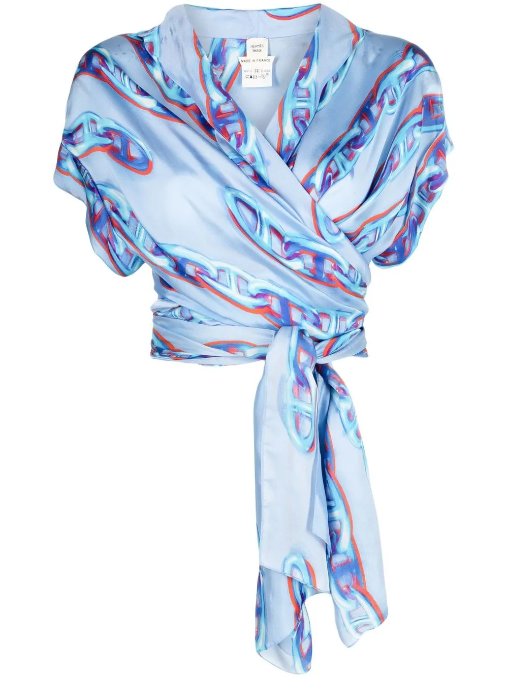 

Hermès 1990s pre-owned printed wrap silk blouse - Blue