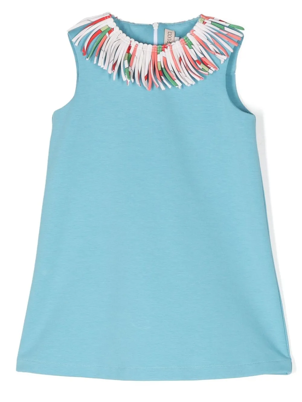 Pucci Junior Kids' Fringed-neckline Sleeveless Shift Dress In Blue