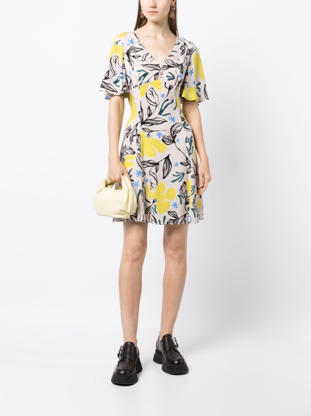 Shop Ps By Paul Smith Floral-print Flared Dress In Brown