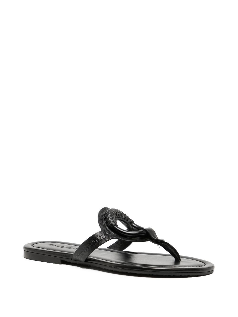 Shop See By Chloé Leather Braided-detail Flip Flops In Schwarz