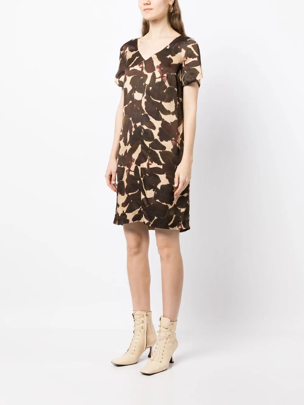 Shop Paule Ka Camoufleurs Shift Mini Dress In Brown