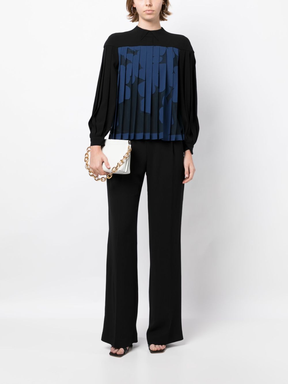 Shop Paule Ka Pleated Floral-print Blouse In Black