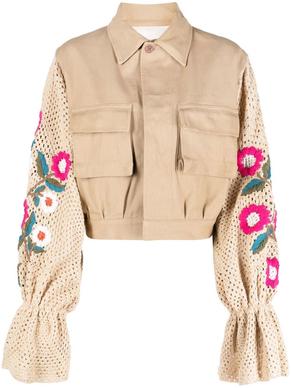 Shop Tu Lizé Crochet Detailed Jacket In Neutrals