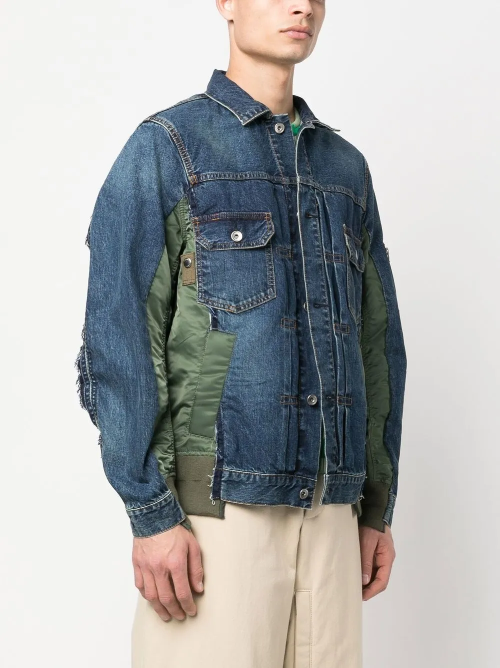 Shop Sacai Side-zip Panelled Denim Jacket In Blue