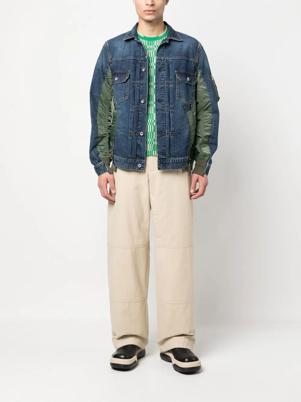 Shop Sacai Side-zip Panelled Denim Jacket In Blue