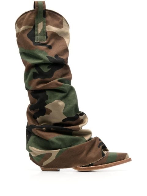 R13 camouflage-print 55mm knee-high boots