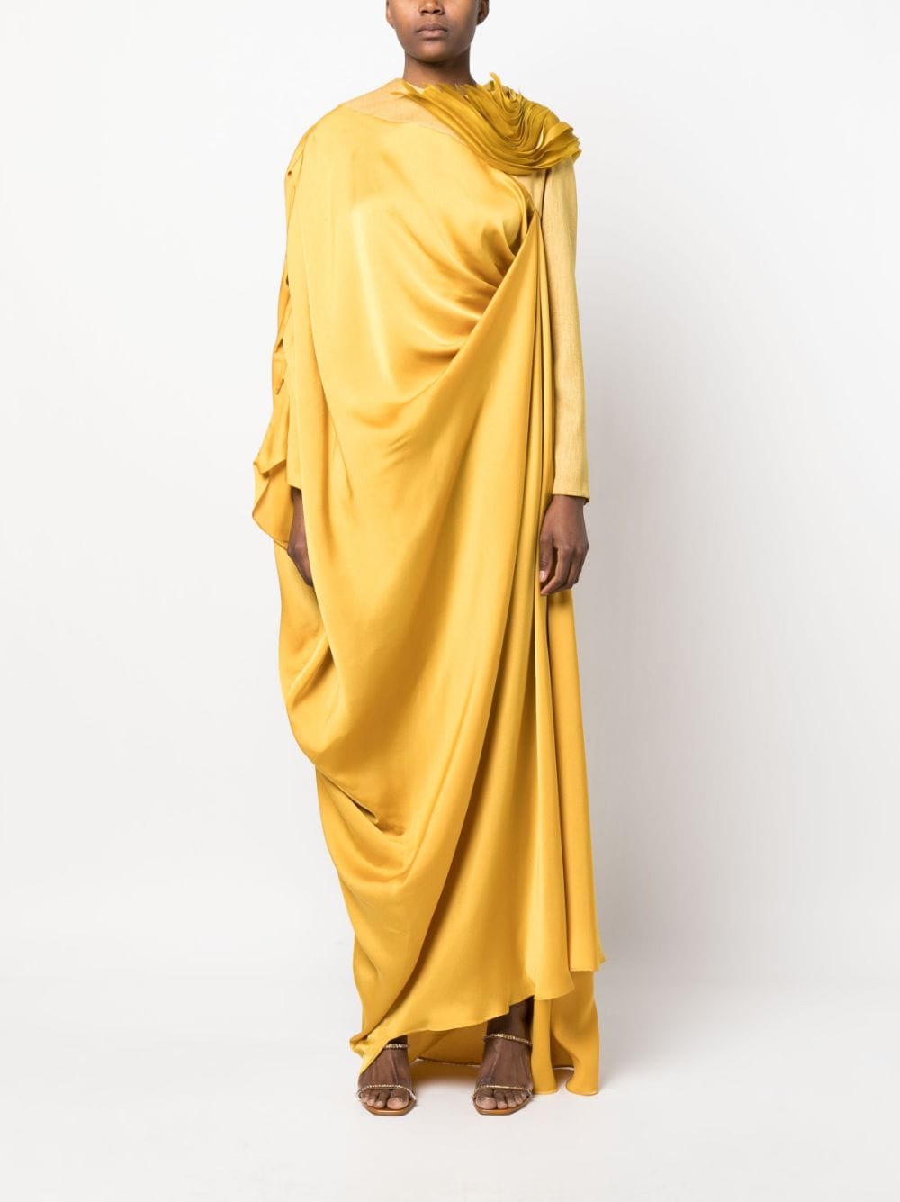Shop Gaby Charbachy Draped Asymmetric Long Dress In Gelb