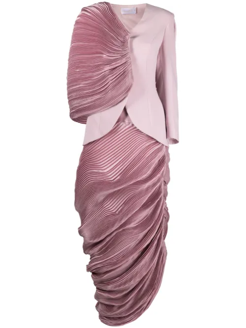 Robe longue asymétrique à revers crantés - Gaby Charbachy - Modalova