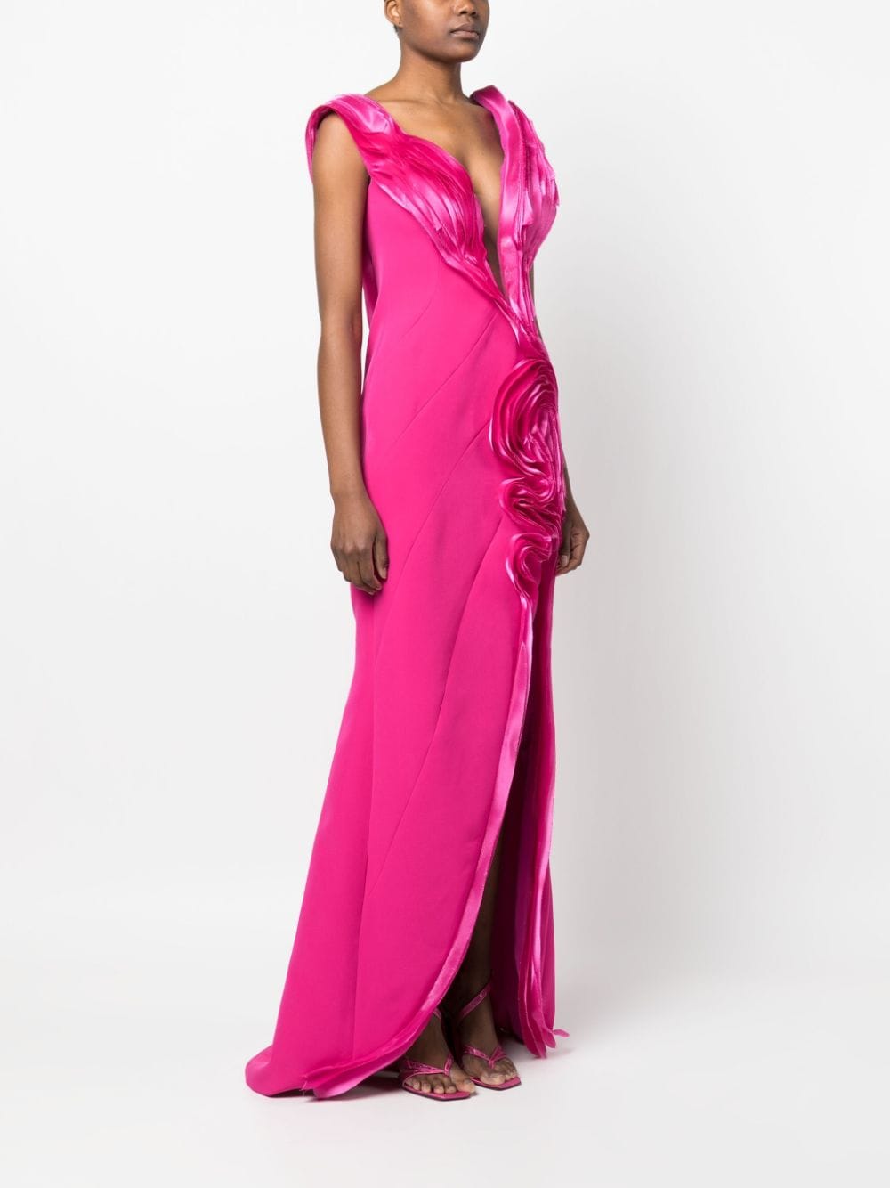 Shop Gaby Charbachy Plunging V-neck Long Dress In Pink