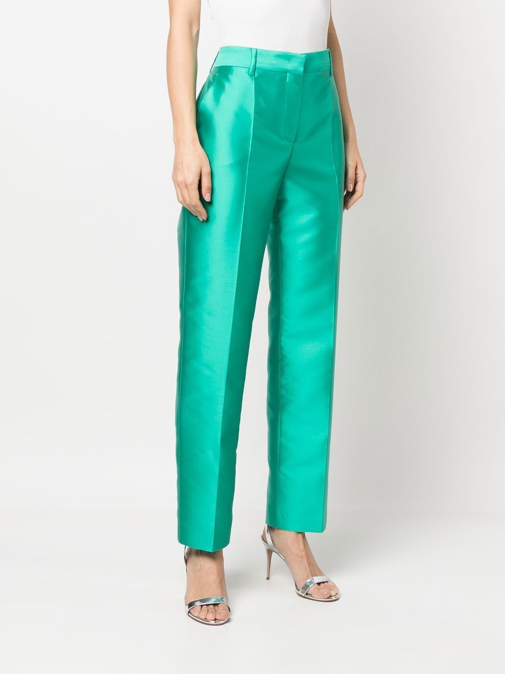 Shop Alberta Ferretti Satin Straight-leg Trousers In Grün