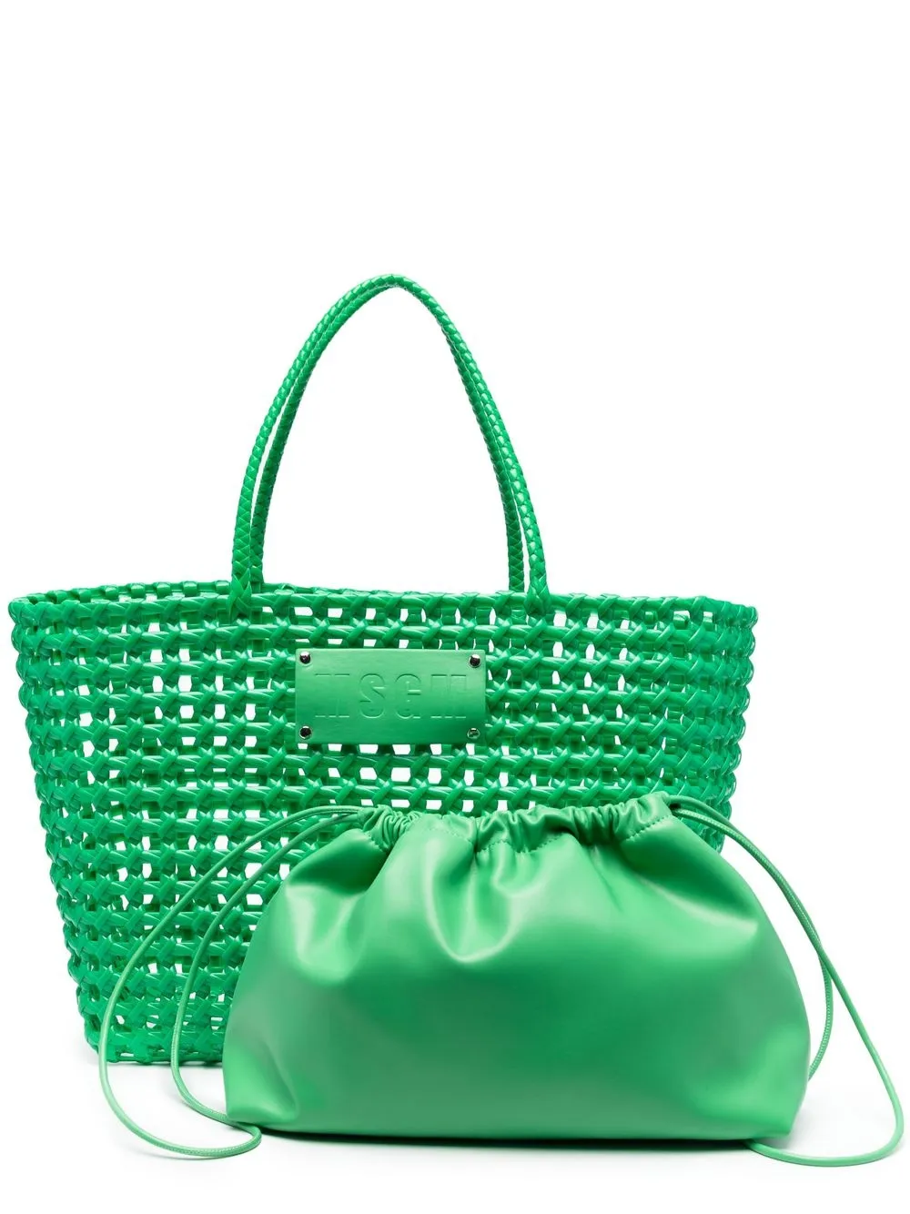 

MSGM woven logo-patch tote bag - Green