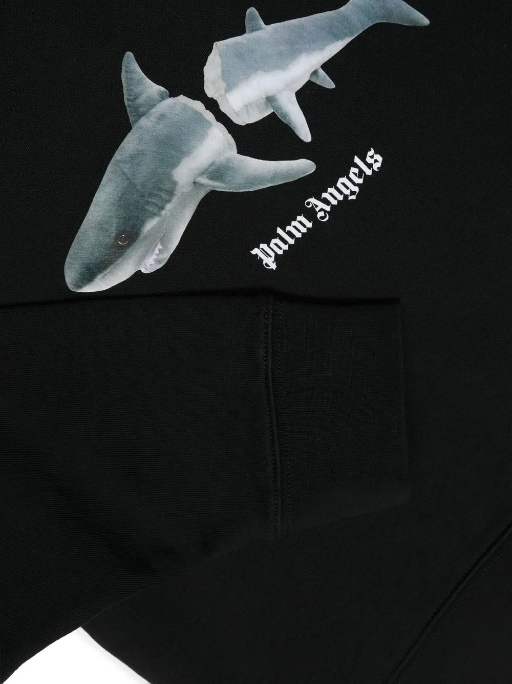 Shop Palm Angels Shark-print Cotton Hoodie In Black