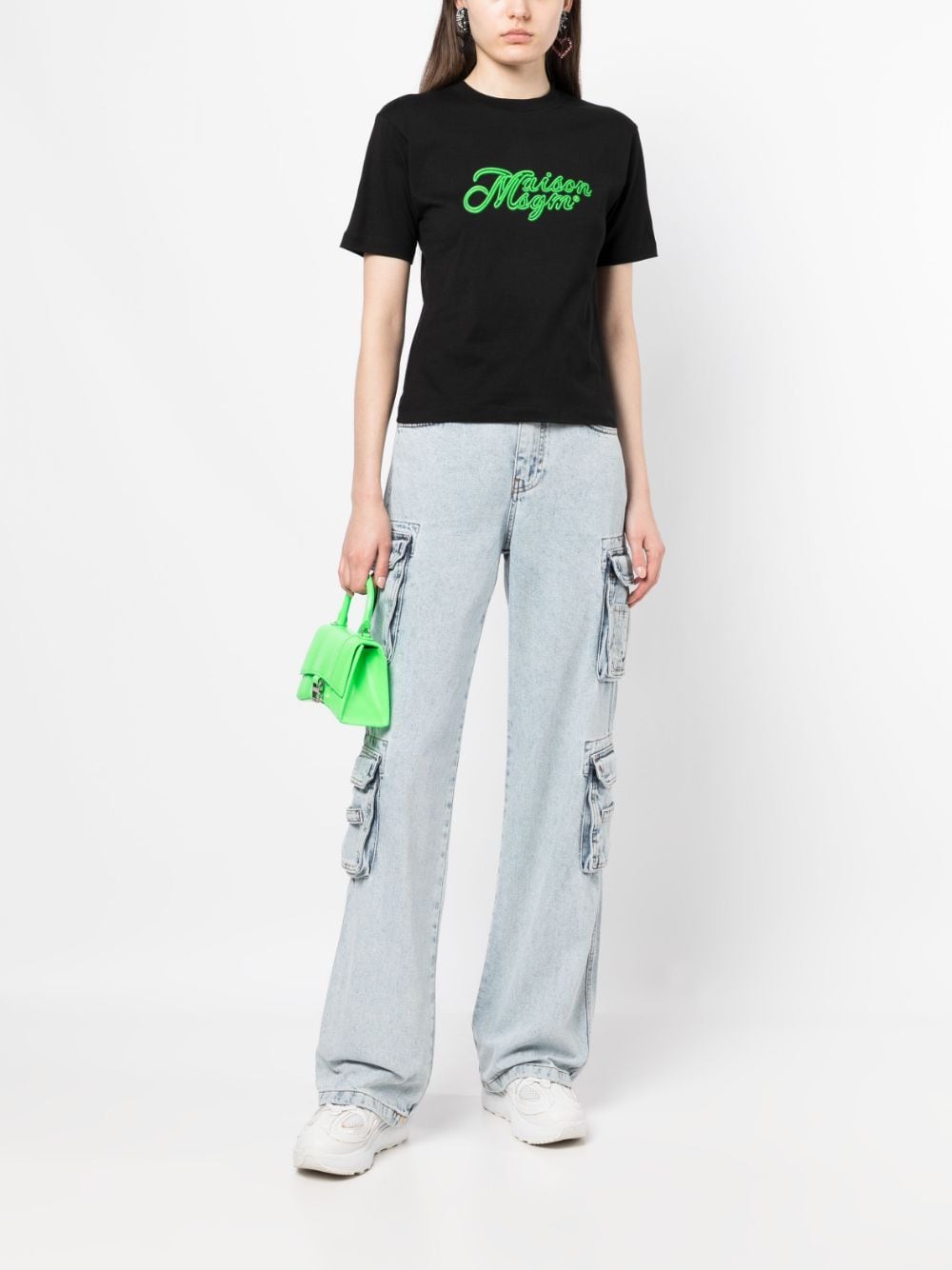 Shop Msgm Logo-print Cotton T-shirt In Black