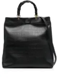 Jil Sander bamboo-handle embossed tote bag - Black