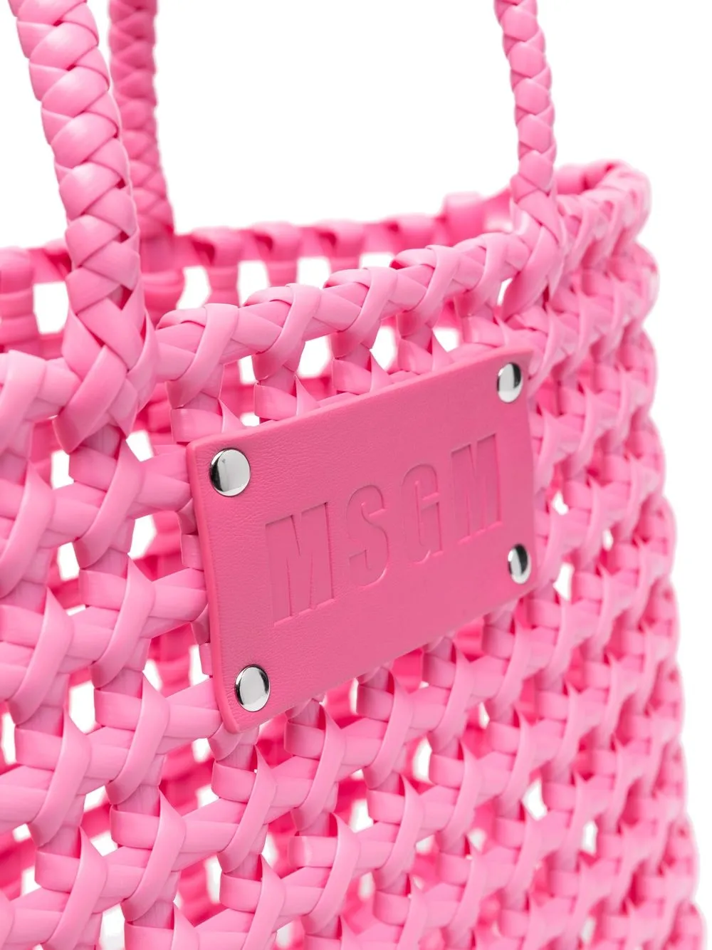 Msgm Logo-plaque Woven Tote Bag In Pink