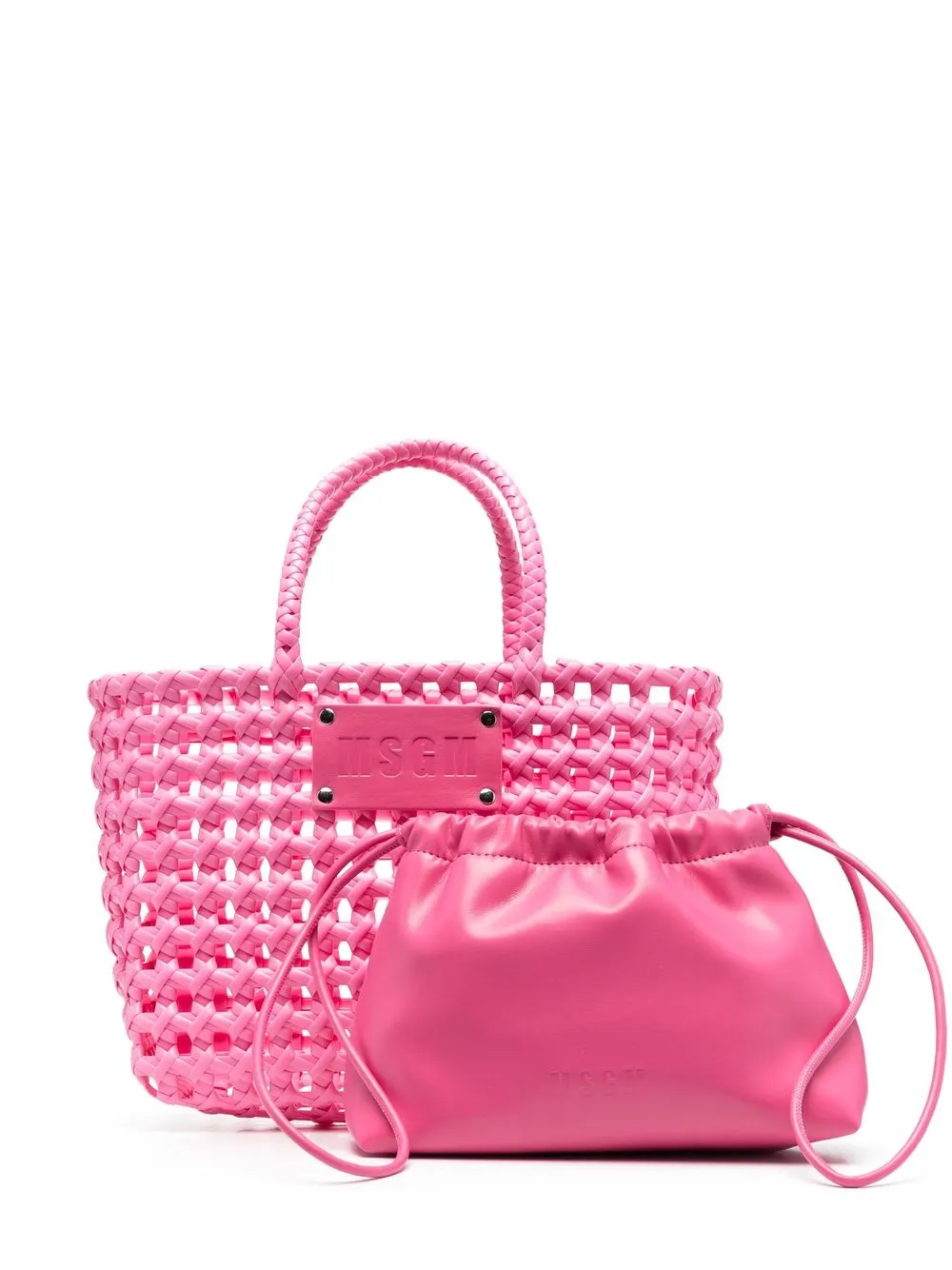 

MSGM tote entretejida con placa del logo - Rosado