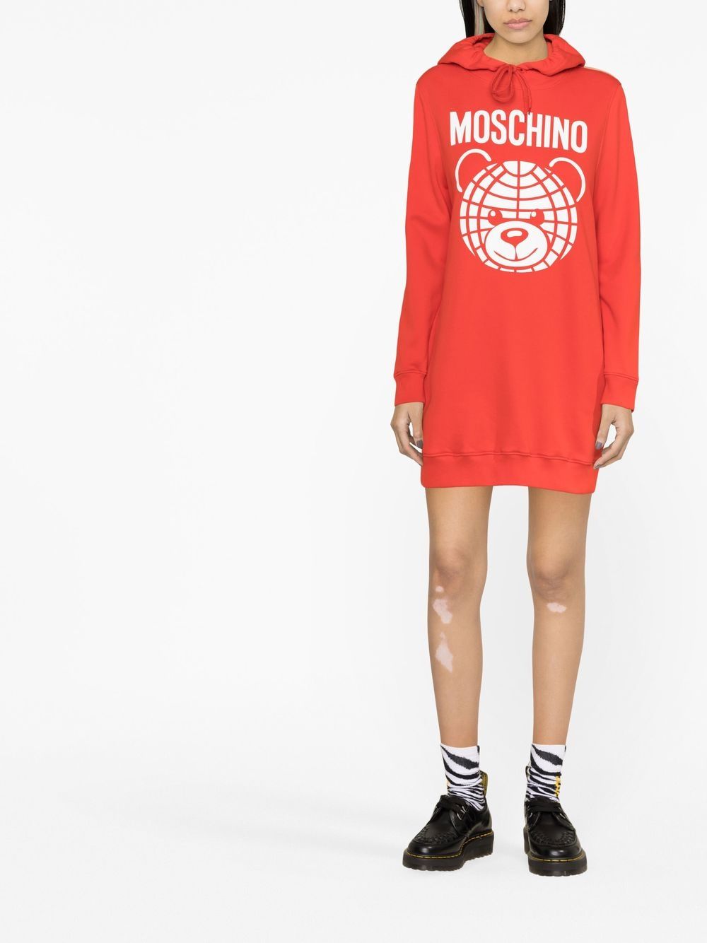 Shop Moschino Logo-print Sweatshirt Dress In 红色