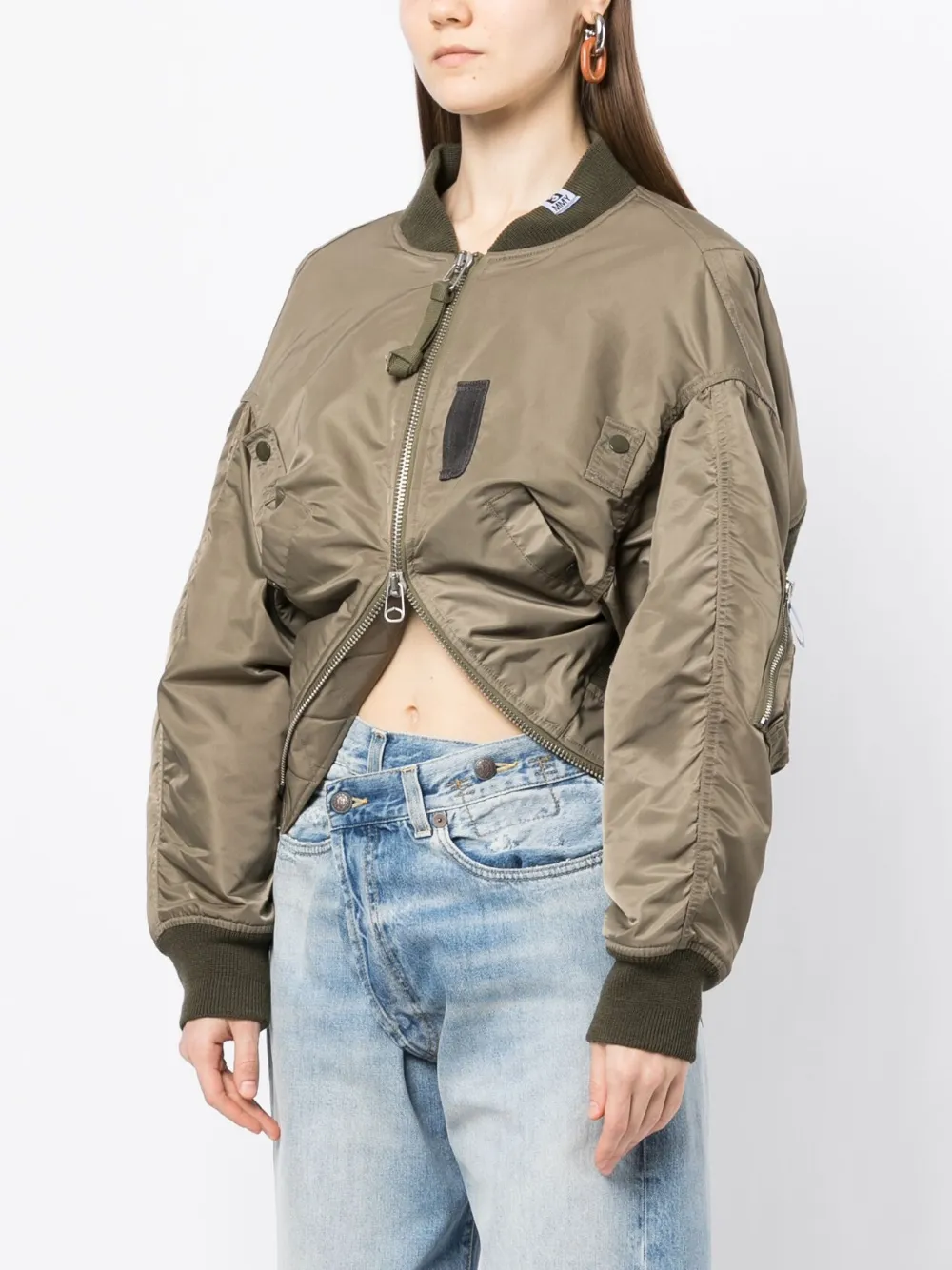 ruched cropped bomber jacket