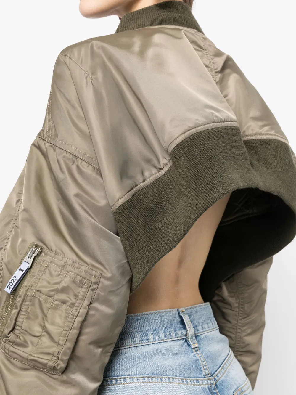 ruched cropped bomber jacket