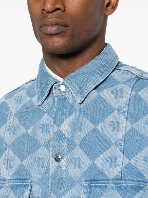Nanushka monogram-print Denim Shirt | Blue | FARFETCH JO