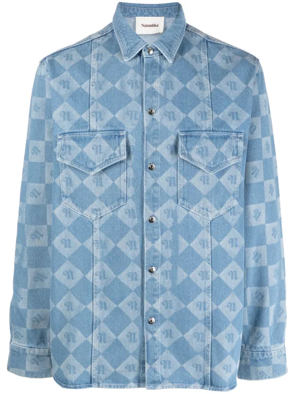 Nanushka monogram-print Denim Shirt | Blue | FARFETCH