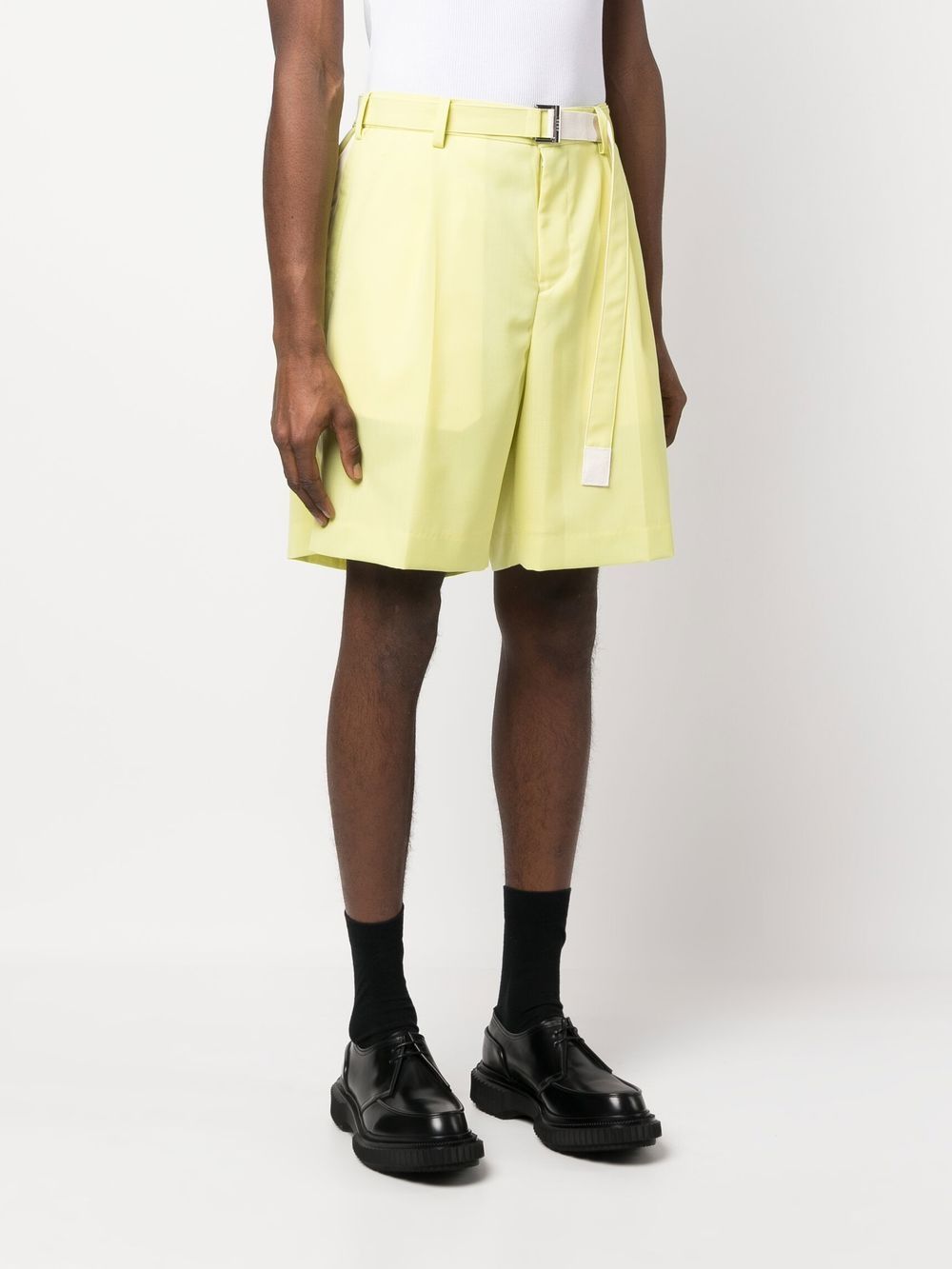 Shop Sacai Belted-waist Bermuda Shorts In Gelb