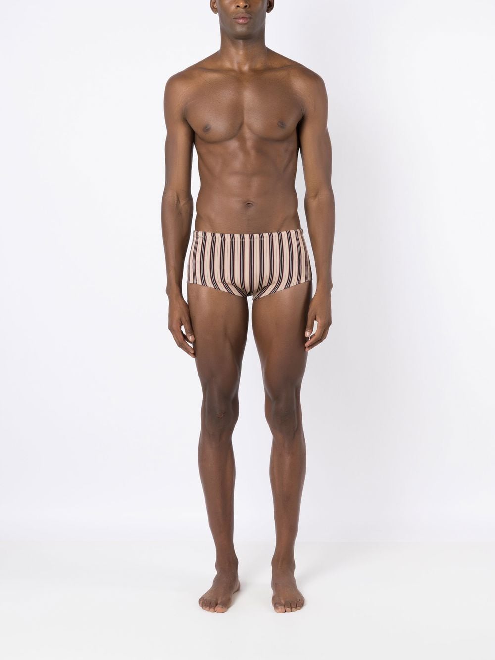 Shop Amir Slama Stripe-print Swim Trunks In Brown