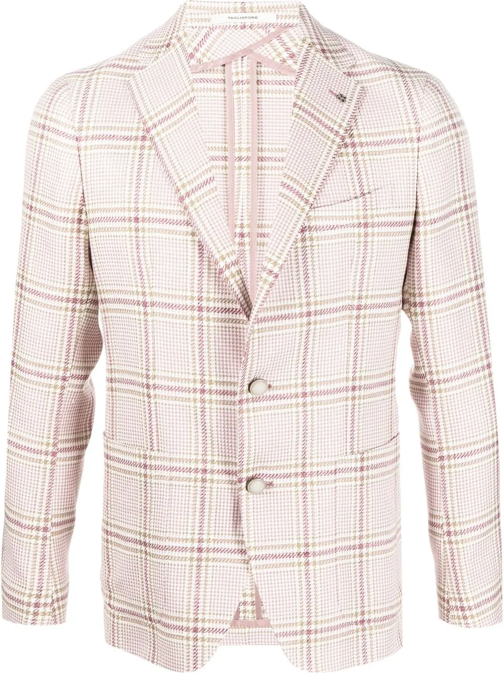 

Tagliatore plaid-pattern cotton-linen blazer - Pink