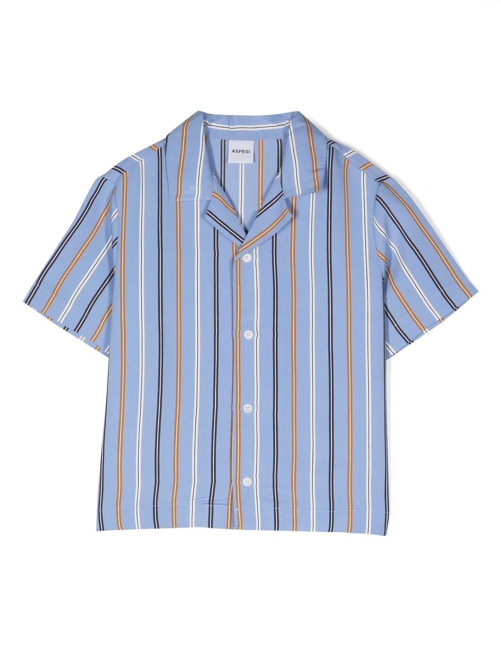 Aspesi Kids' Striped Short-sleeve Shirt In Blue